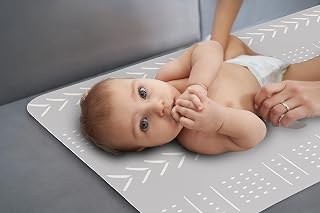 Vegan Leather Baby Changing Pad- Wipeable Portable changing Pad for Babies- Perfect for Travel- Foldable and Waterproof changing mat - Breathable and Gentle on Babys Skin-Grey 16x30