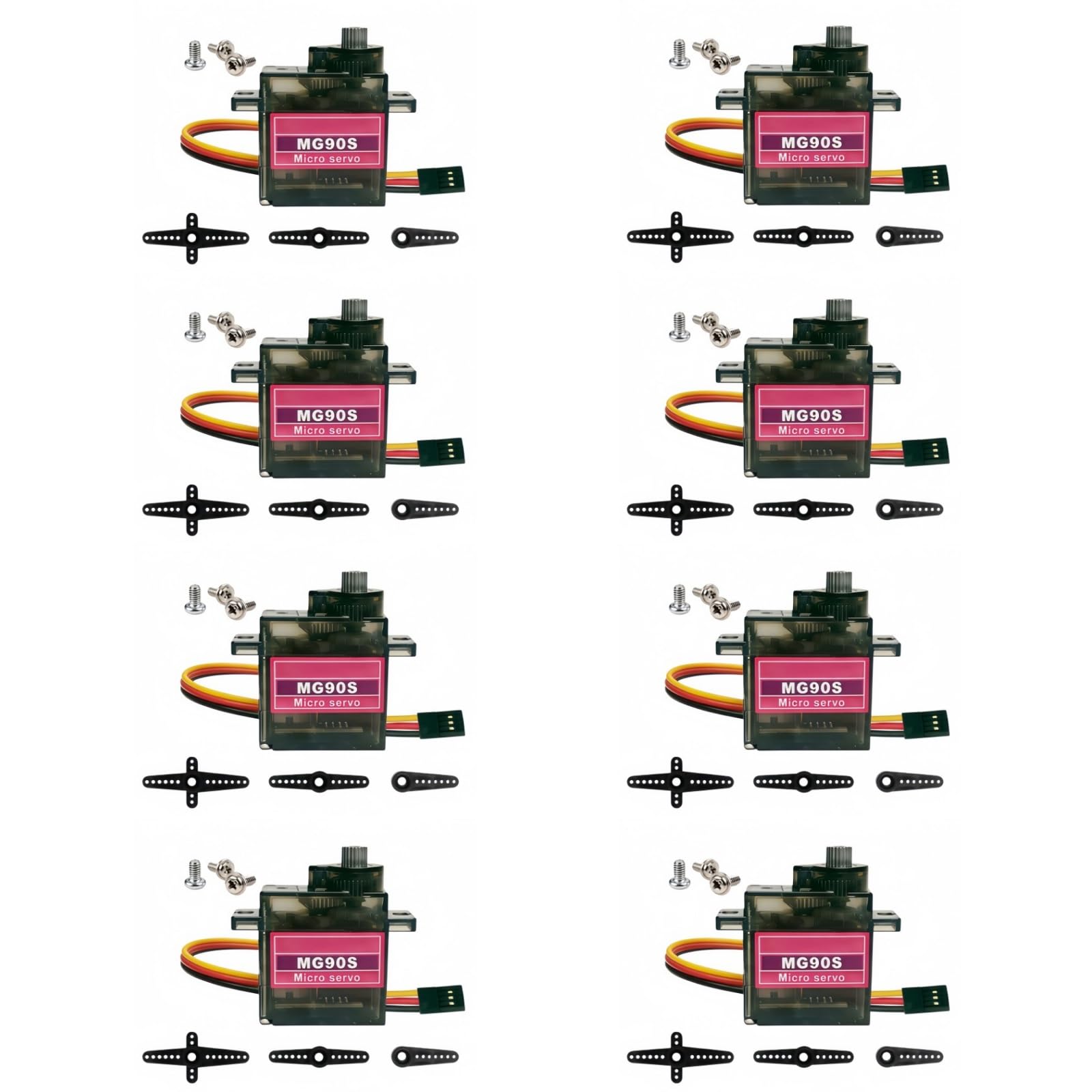 8 Stück MG90S 9G Mikro-Servomotor-Metallgetriebe-Kit, Mini-Servos für RC-Roboter, Autos, Boote, Hubschrauber, Flugzeuge, Arduino-Projekt-Servomotoren zur Steuerung