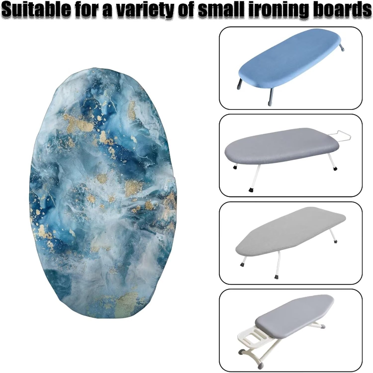 Ironing Board Cover Blue Marble Print Thick Easy Installation Table Top Ironing Board Protectors 14x24 Inches Small Size Covers Replacement