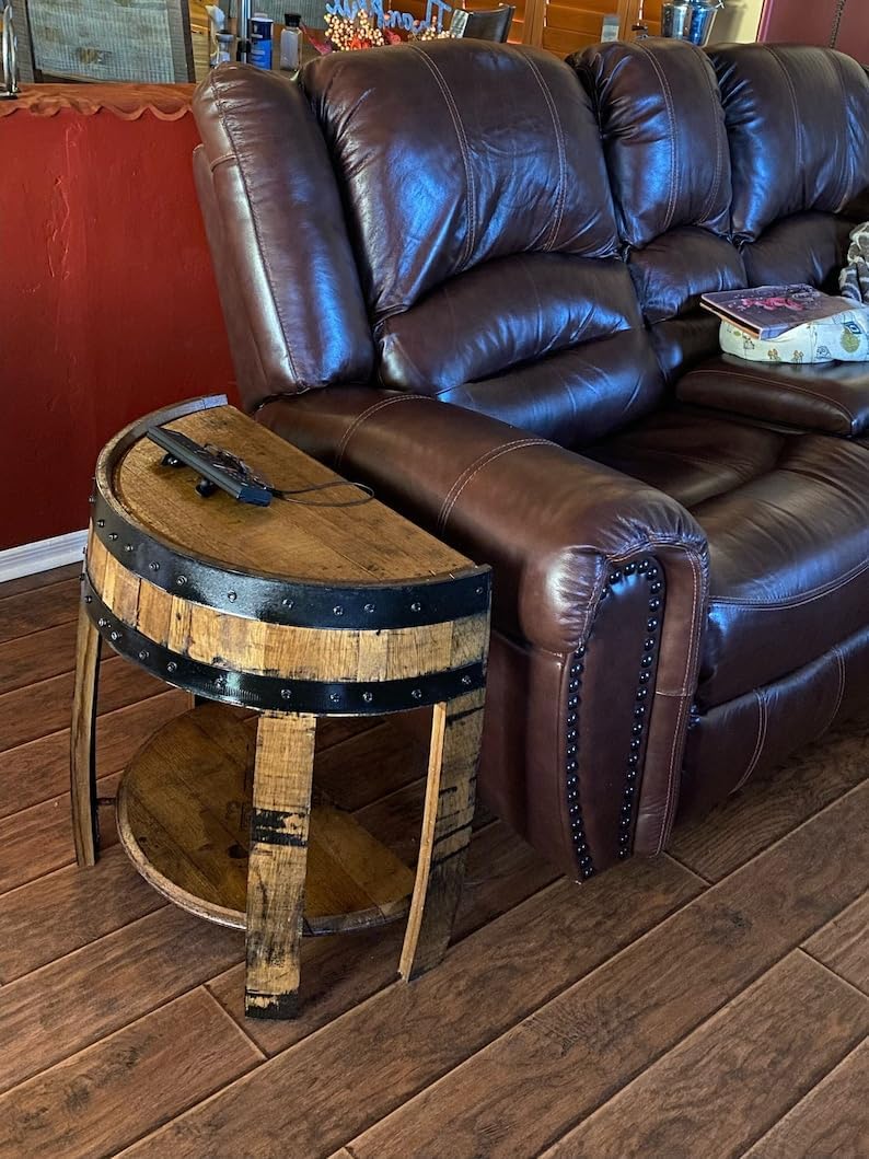 LANAZU Half Whiskey Barrel Side Table, Barrel Side Table