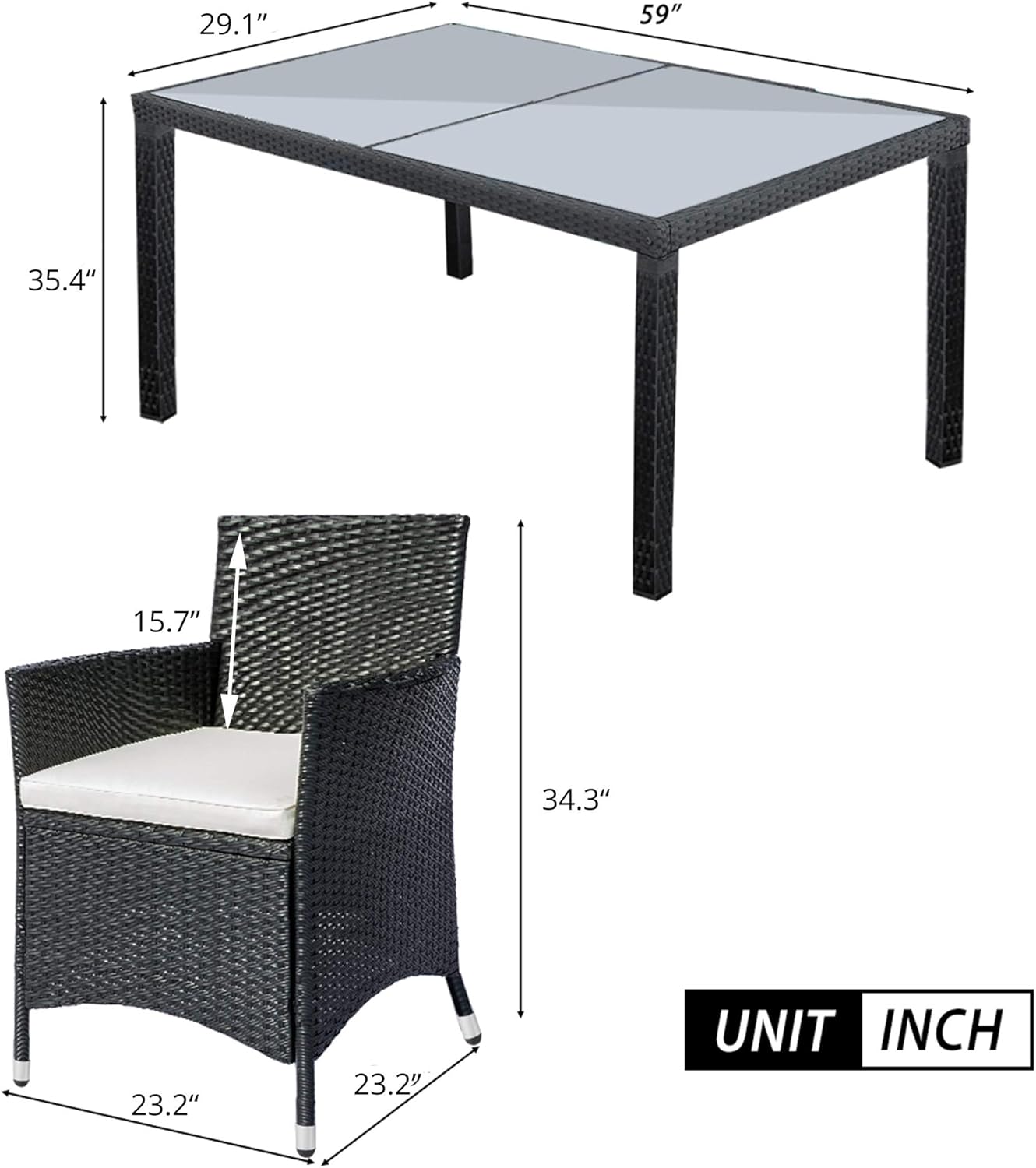 Merax 7 Pieces Patio Outdoor PE Wicker Dining Table Set with Removable Cushions for Lawn, Backyard, Garden, Black : Everything Else