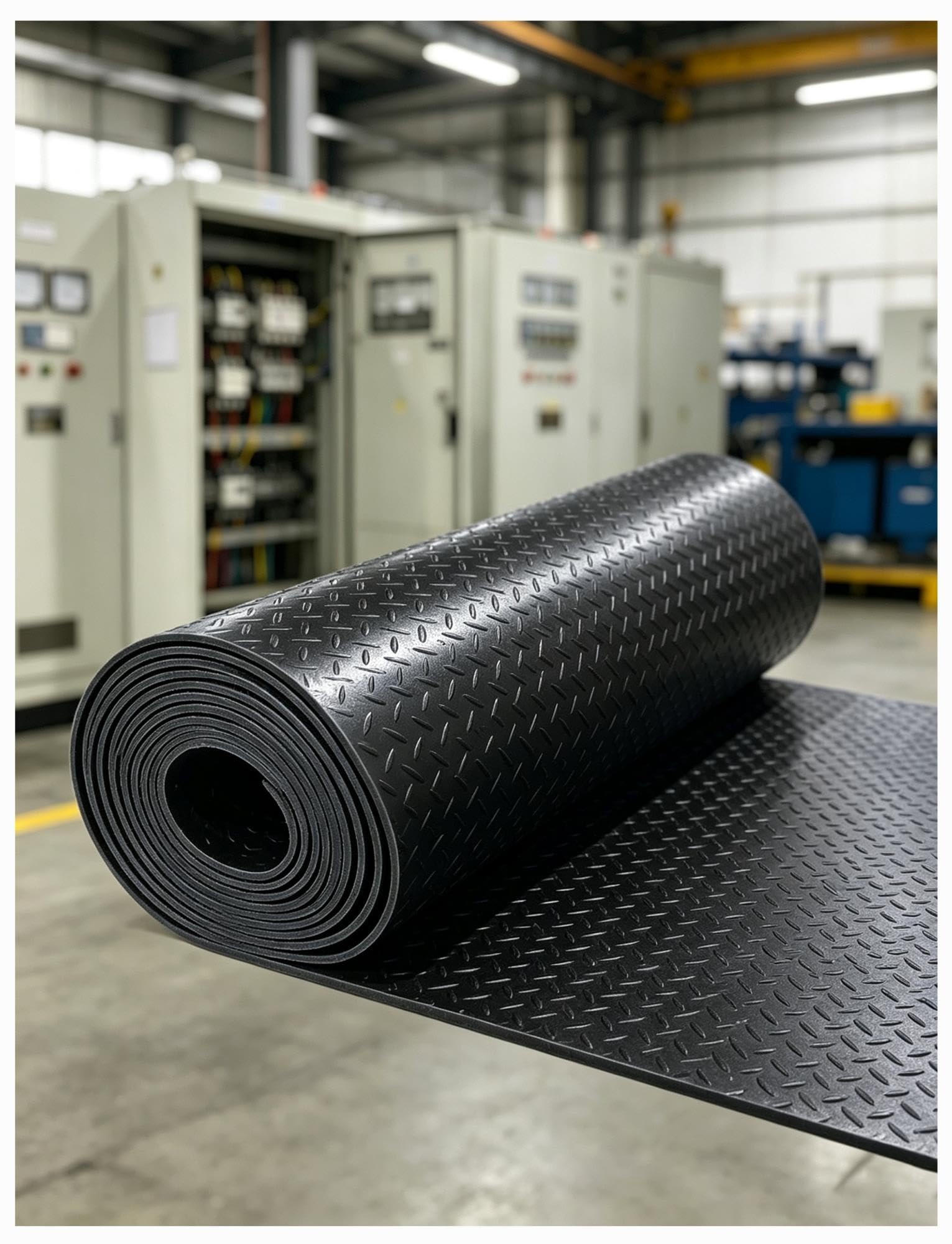 Rouleau de tapis caoutchouc 5 mm, 1,5 m, motif damier, isolant électrique