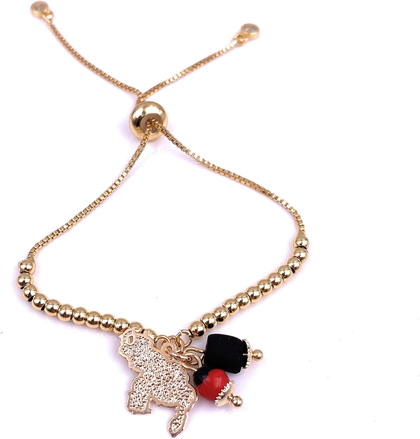 Map of Venezuela Charm Peony Seed and Powerful Azabache Bolo Chain Adjustable Bracelet