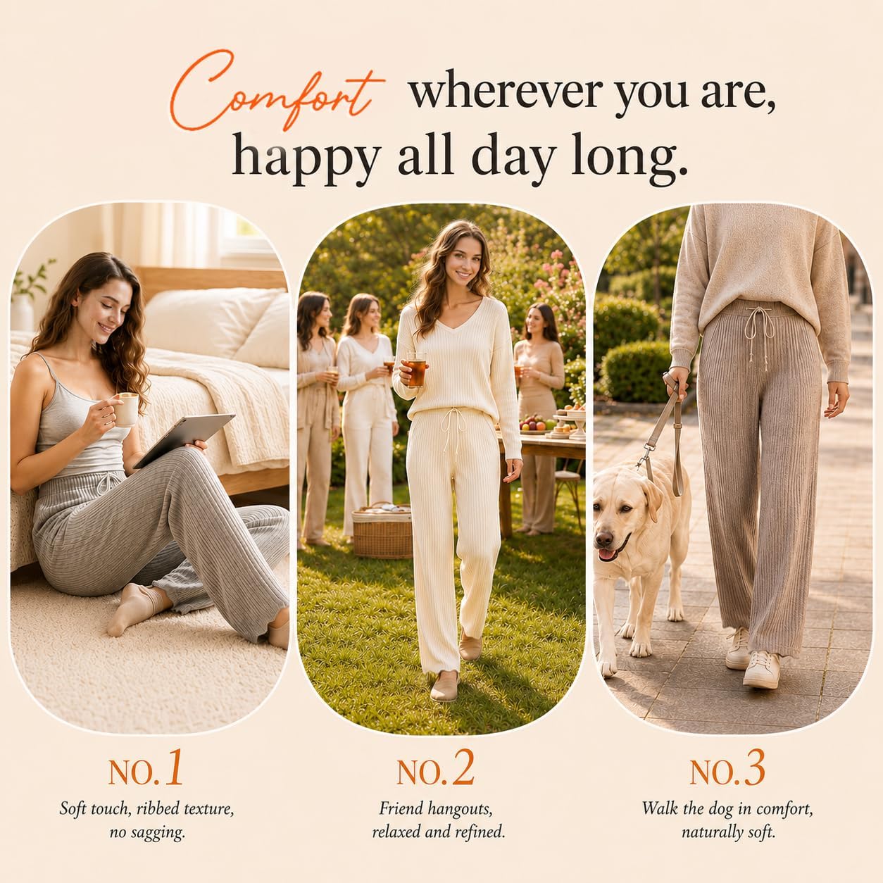 HEARTNICE Pajama Bottom for Women Soft Ribbed Knit Pants Pockets Drawstring
