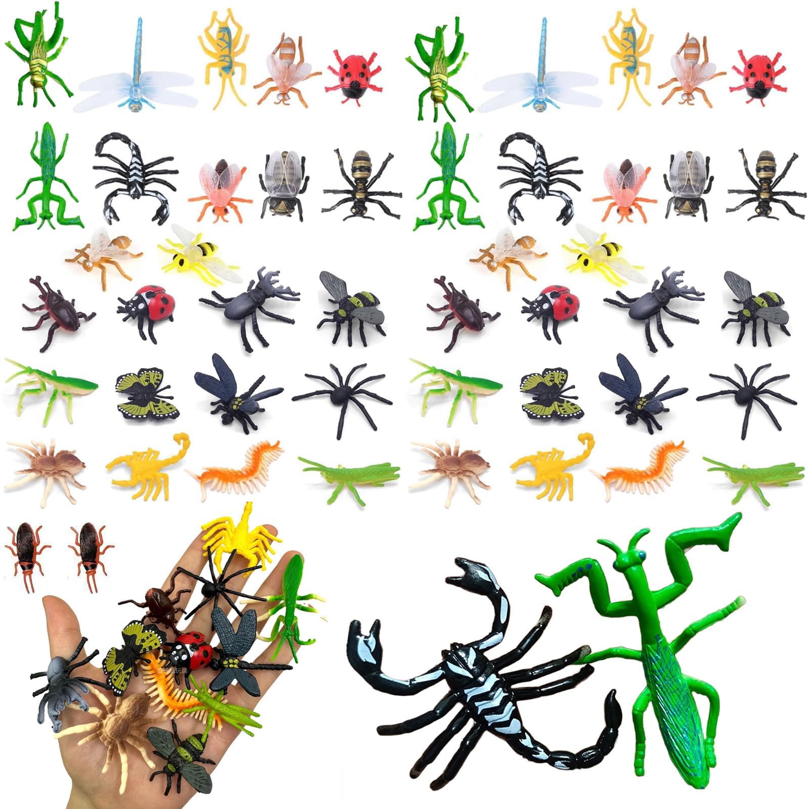 WaaRiuQ 48 Pcs Bugs Toys, Plastic Realistic Insect Toys, Mini Beasts, Colorful Assorted Play Bug, Party Favors and Gift Bag Fillers