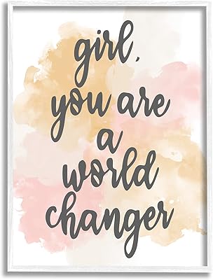 Stupell Industries World Changer Girl Empowering Pastel Calligraphy Phrase, Design by Kim Allen