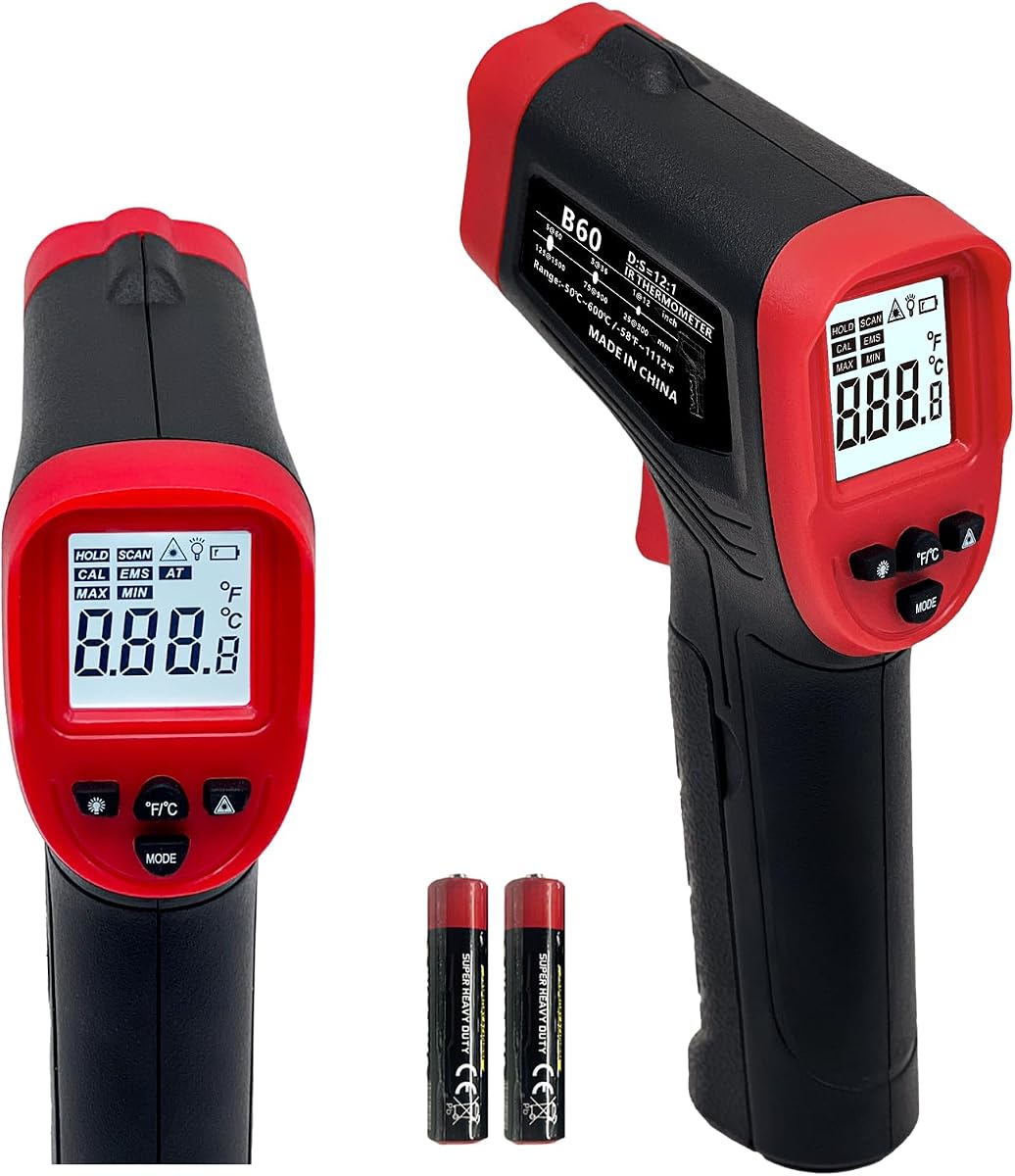 Digital Infrared Thermometer Gun for Cooking,-58 to 1112 °F Laser Temperature Gun with Adjustable Emissivity&MAX&MIN,IR Thermometer for Pizza,Oven,Grill,Kitchen,BBQ,Meat,Food,Griddle (not for Human)