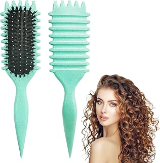 DiorSun Curly Hair Brush Green - Curl Defining Styling Brush for Thick Curly Hair, Women Shaping Tool