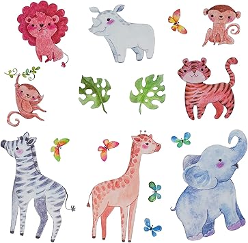 Amazon Co Jp Maydahui ウォールステッカー 動物 蝶 葉 キリン シマウマ 象 おしゃれ 北欧 壁紙 シール 虎 猿 サイ ライオン かわいい アート 幼稚園 保育園 子供 部屋 知育 部屋飾り 玄関 ウォールペーパー シール式 ポスター ステッカー 壁飾り ウォールデコ