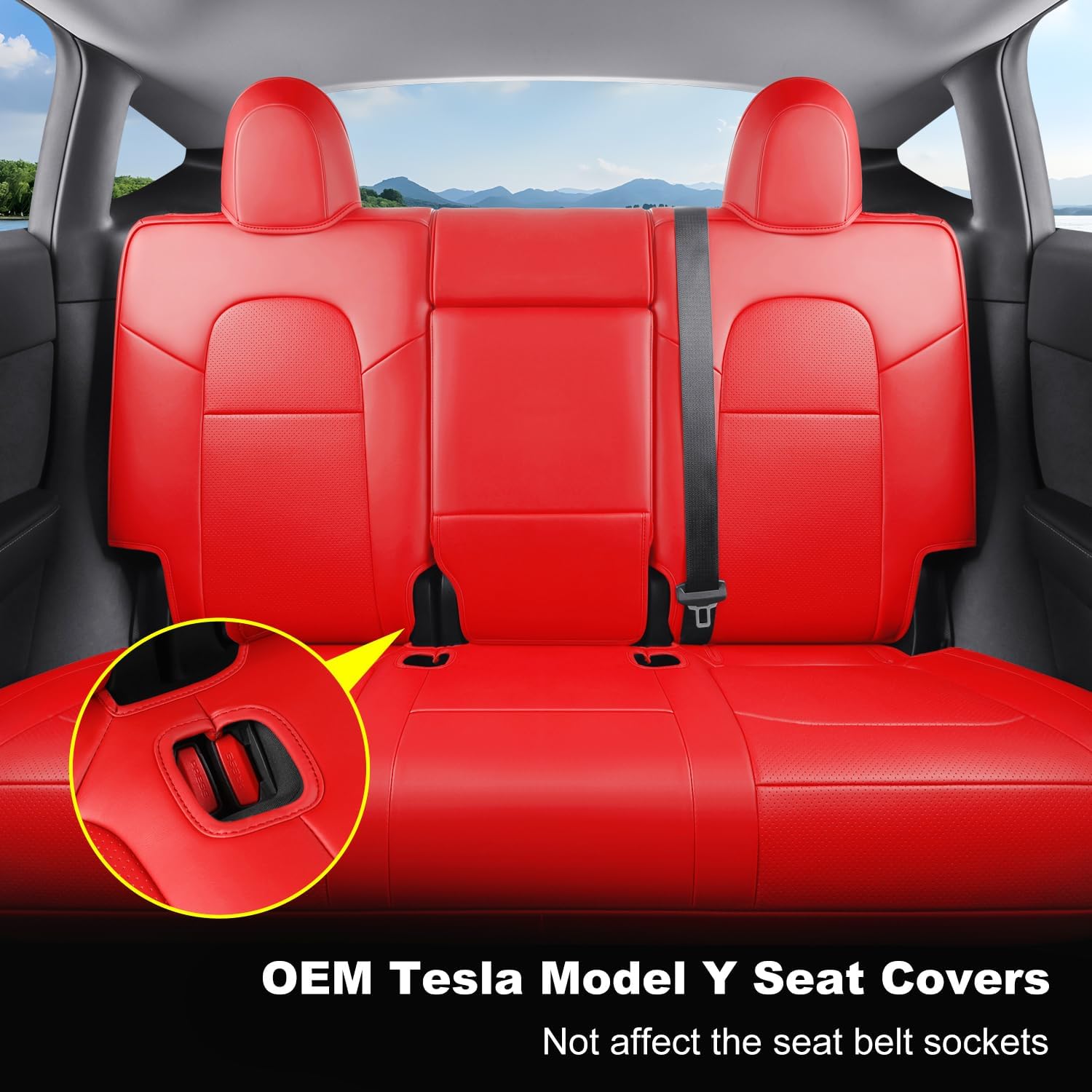 Tesla Model Y Car Seat Covers Nappa Leather Car Interior Seat Airbag Compatible Cushion Cover Full Set Custom Fit 2024 2023 2022 2021 2020, Nappa Bright Red
