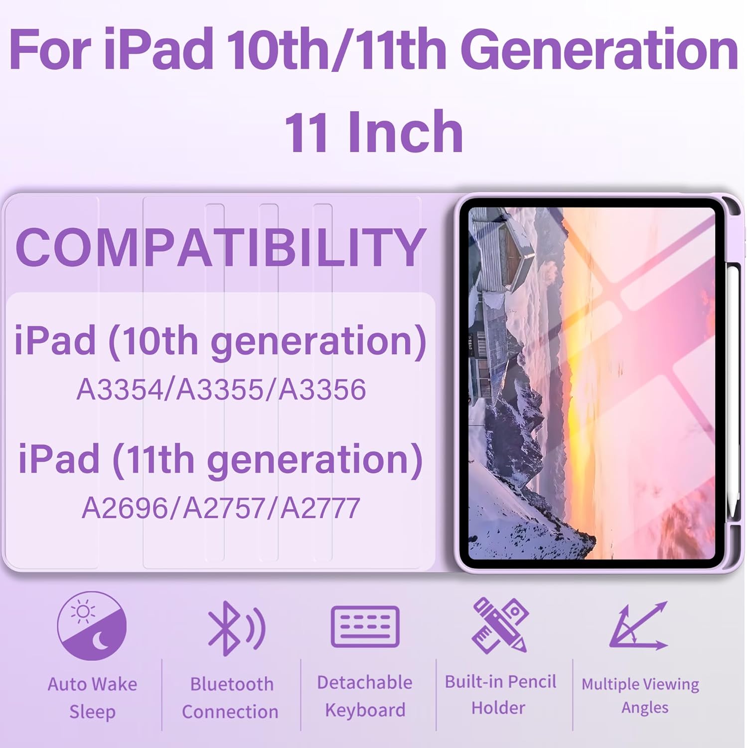 Case for iPad 11th/10th Generation with Keyboard, 11-inch A16 & 10.9 inch 7 Colors Backlit Wireless Bluetooth Keyboard Case with Pencil Holder, Cover for iPad 11/10 Gen 2025/2022, Purple