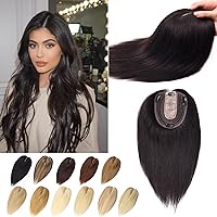 Vista 11 de Toppers de cabello humano real para mujer con cabello fino, base de seda, sin flequillo, clip, 10 pulgadas, #12P613 mezcla de castaño dorado y rubio