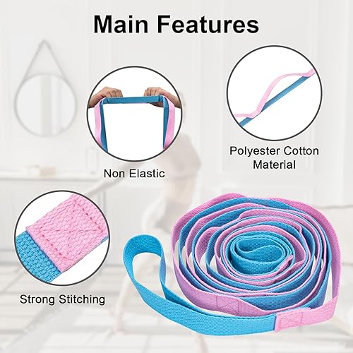 Miniatura 3 de Yoga Strap for Stretching with 10 Loops Inelastic Soft Polyester Cotton Stretch Out Band for Exercise, Yoga, Pilates and Dance for Men and Women