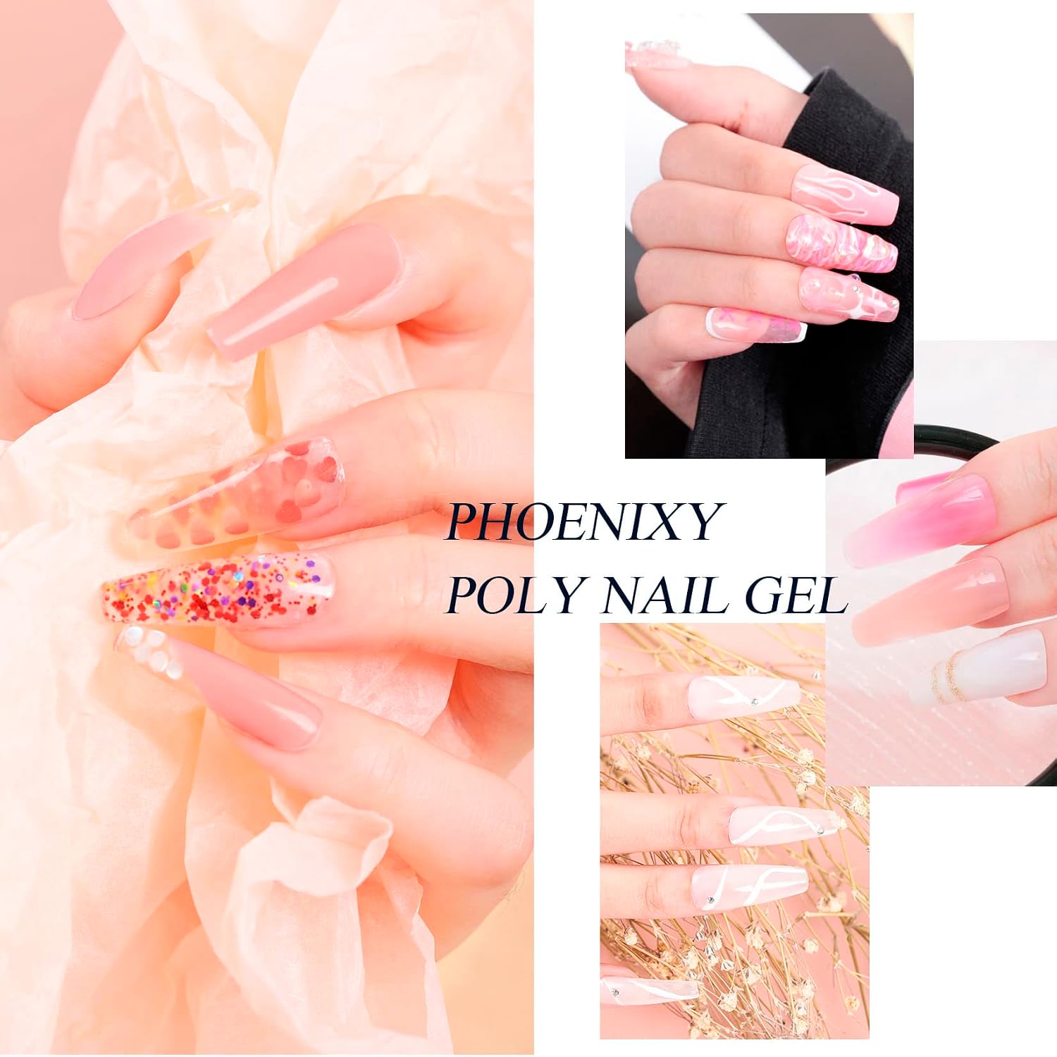 Poly Nail Gel Kit with 36W LED UV Nail Lamp phoenixy 4 Colors Poly Nail Extension Gel Slip Solution Basic Nail Art Tools Full Kit for Nail Manicure Beginner Starter Gift