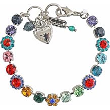 Mariana Rhodium Plated Colorful Fiesta Petite Floral Flowers Mosaic Crystal Tennis Bracelet, Festive Multicolor Mix 4173/3 888885ro