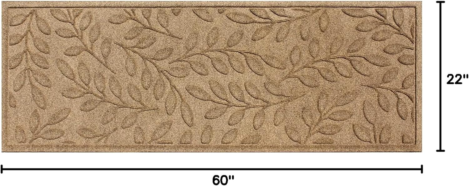 WaterHog Welcome Mat for Indoor/Outdoor, 2’ x 5’, Made in USA, Durable & Water-Resistant, Dirt Trapping Mat, Decorative Front Door and Entryway Rug, Brittney Leaf Design, Camel
