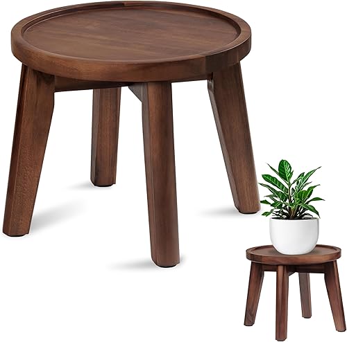Demigo Soporte para plantas de interior, estante decorativo de madera de acacia con bandeja a prueba de derrames, soporte estable de flores de 8