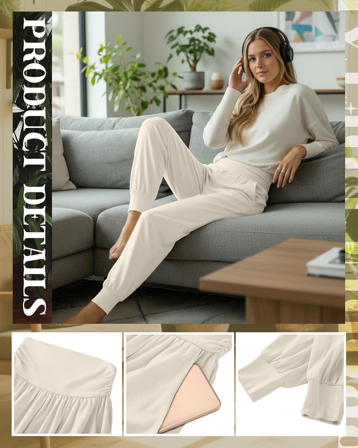 Ficerd 3 Pack Women's Lounge Pants, Cozy Yoga Joggers with Pockets High Waisted Workout Sweatpants Lightweight Comfy Pants - Image 3