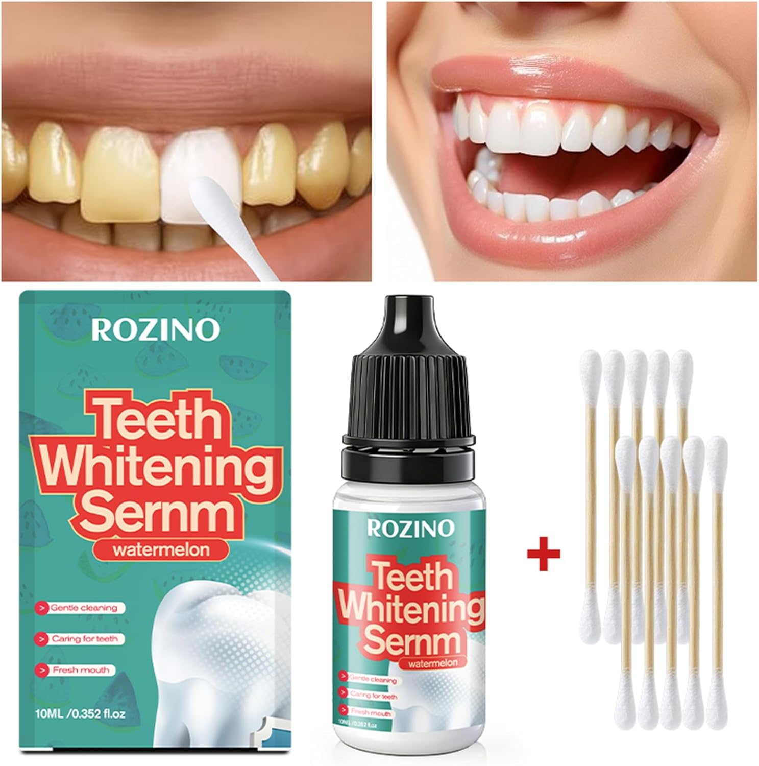 Strawberry Teeth Whitening Essence Serum 10mL – Fresh Breath & Gentle Cleaning – Liquid Dental Care Removes Plaque and Stains for a Brighter Tooth (Watermelon)