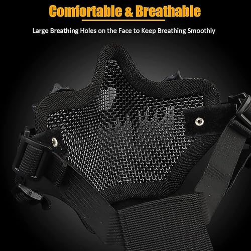 Miniatura 4 de Yzpacc Máscaras de media cara Airsoft Máscara táctica de protección facial con malla para Halloween, Paintball, CS, Caza