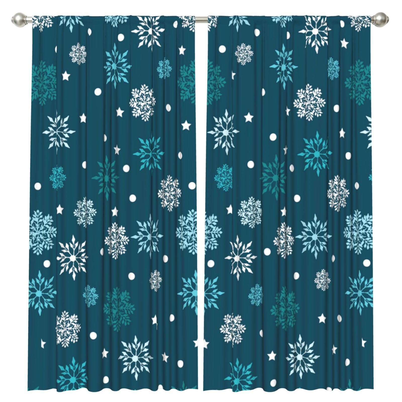 InOmak Snowflakes Blue, 2 Panels Window Curtains 52 x 84 Inch Blackout Curtains for Living Room Bedroom