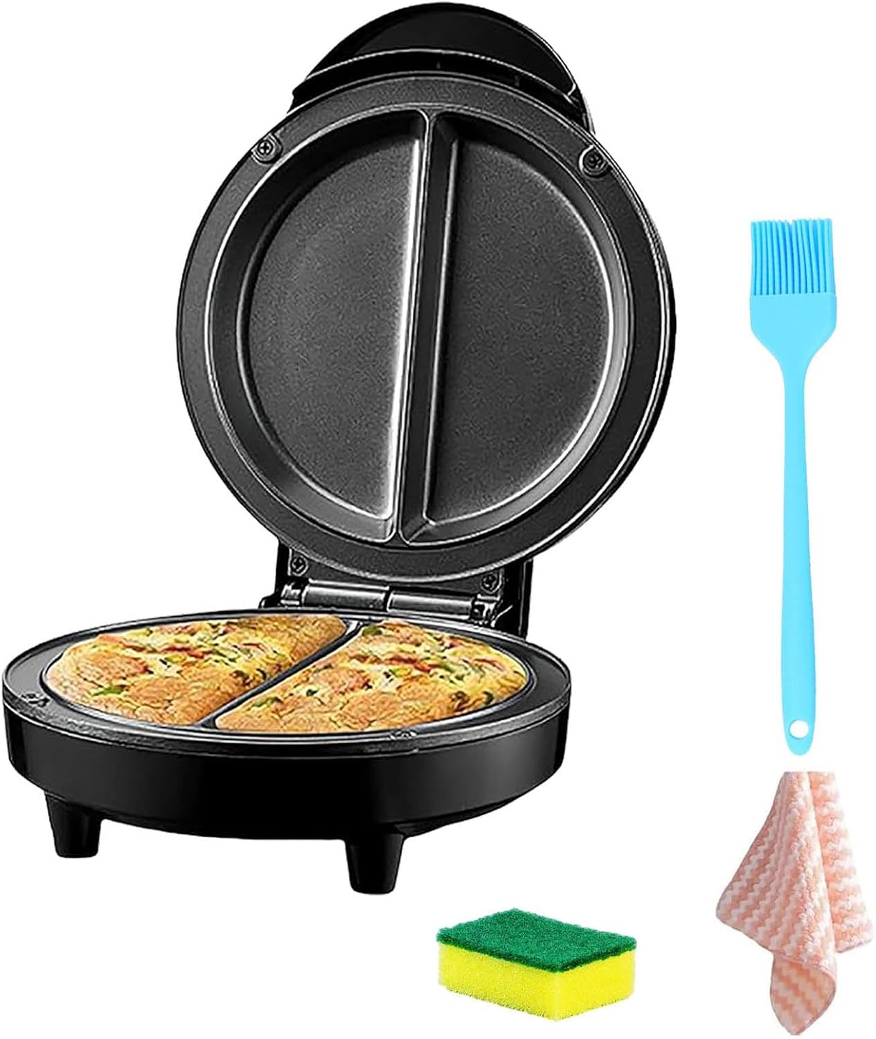 Dual-Zone Electric Omelette Maker, Non-Stick Omelet Frittata Snack Pocket Maker for 2 Individual 6.3" Omelets, Anti-Silp Base Anti-Scald Handle Quick & Easy (1)
