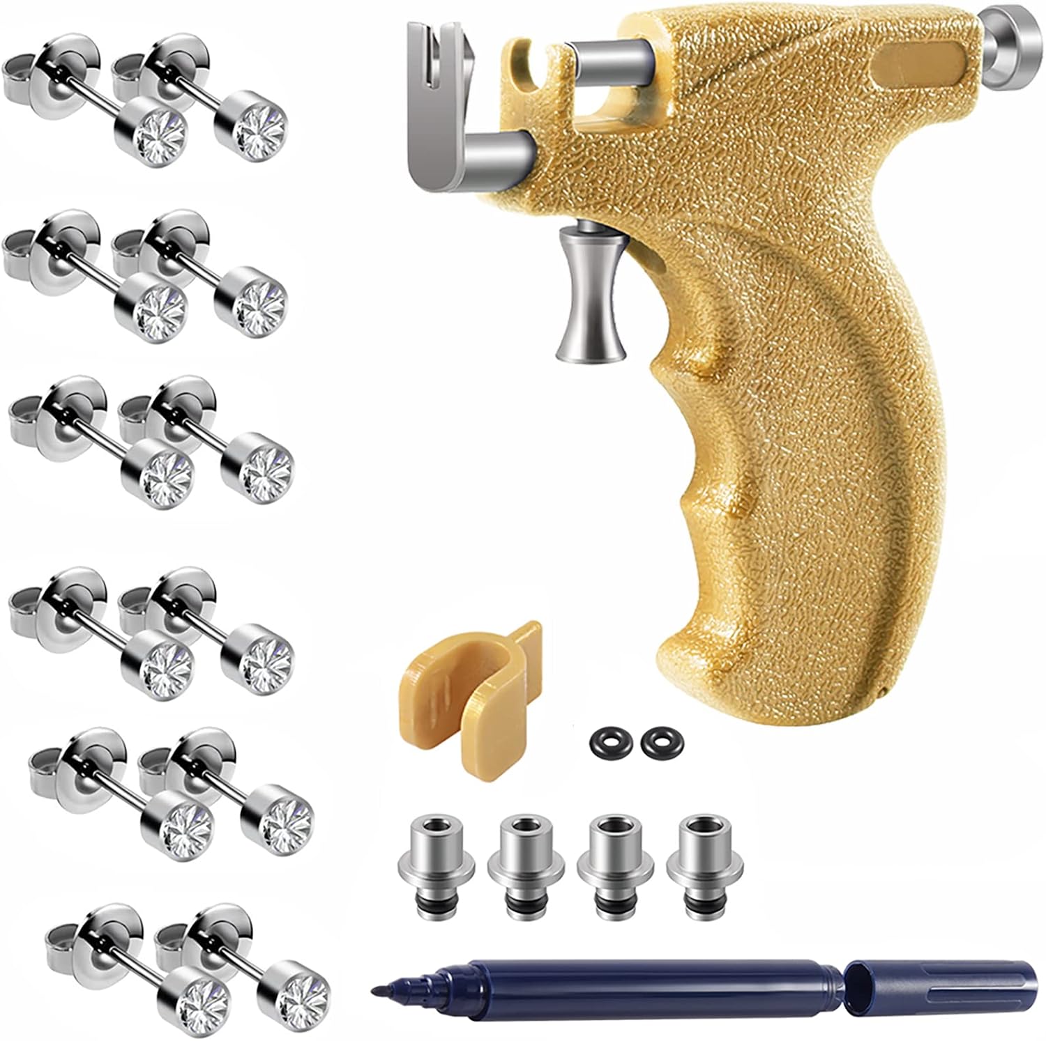Professional Ear Piercing Gun Kit with 6 Pairs 361L Surgical Steel Earrings Steel Gun Stud Earrings for Body Nose for Home Use