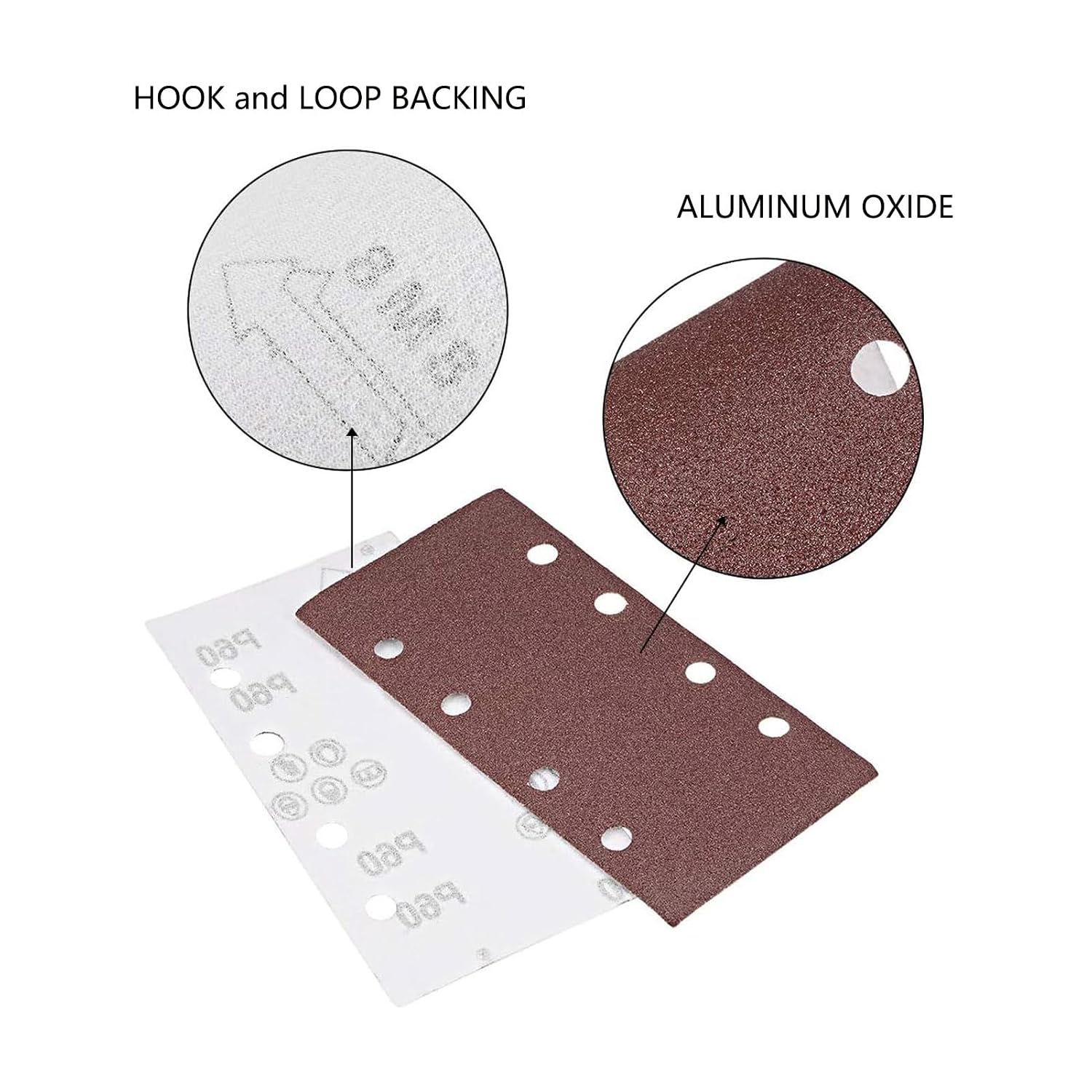 TA-VIGOR 15pcs 60 Grit Sandpaper Sheet 7.3 inch x 3.6 inch, 8 Holes Hook and Loop Sandpaper for 1/3 Sander, Aluminum Oxide Sander Paper Sheet for Wood Metal Polishing