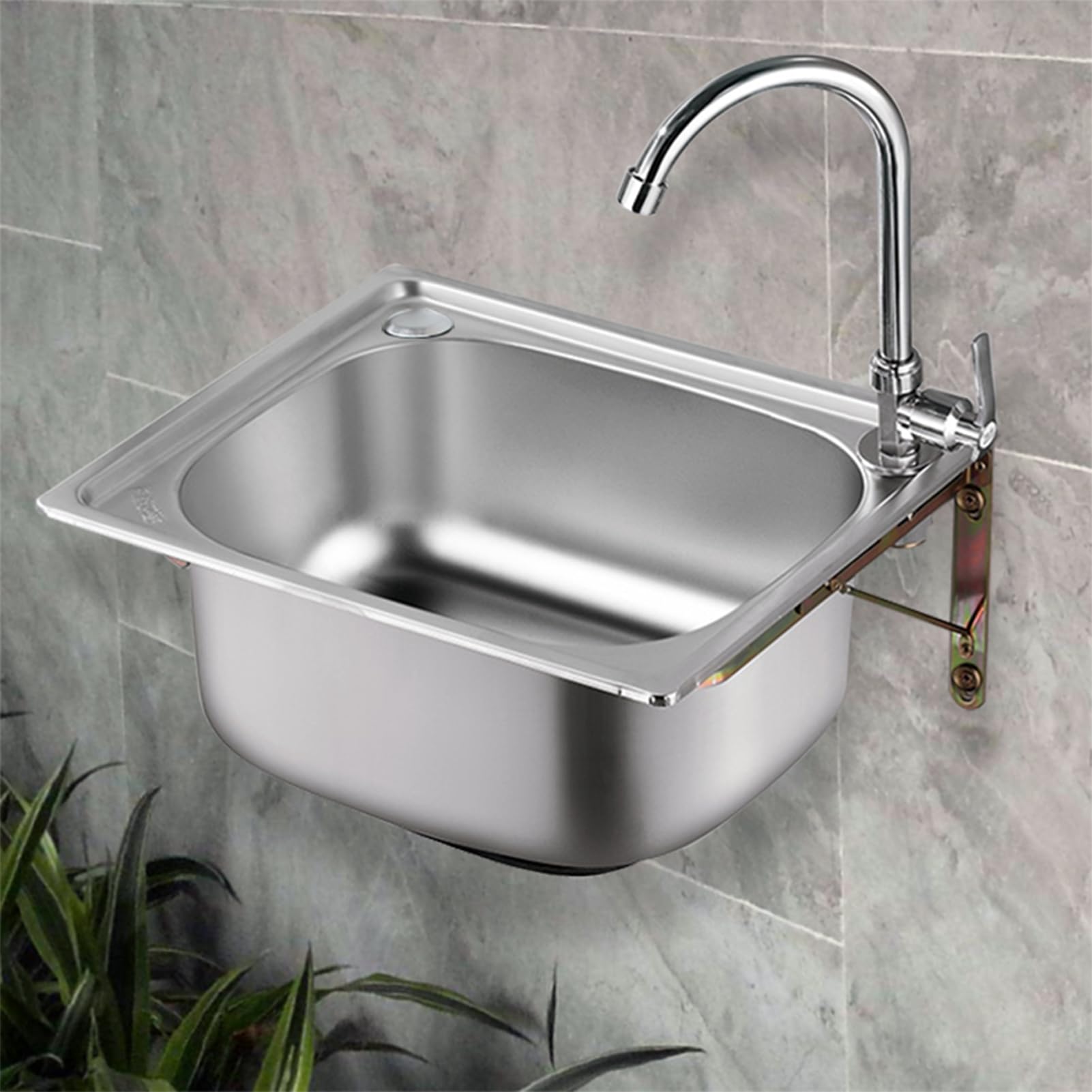 Lavabo Mural de Acero inoxidable para cocina, hogar, con grifo, para baño, restaurante o lavandería (50x40cm)