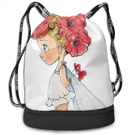 Little Girl Drawstring Backpack,Unisex Drawstring Bag ,Printed Backpack
