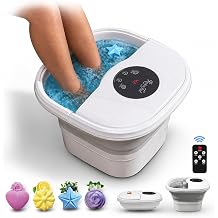 Collapsible Foot Spa Electric Rotary Massage, Heated Foot Bath with Bubbles and Temperature Control. Foot Bath Soak Tub with Remote, 16 Motorized Shiatsu Massage Balls & 16 Salt Bombs