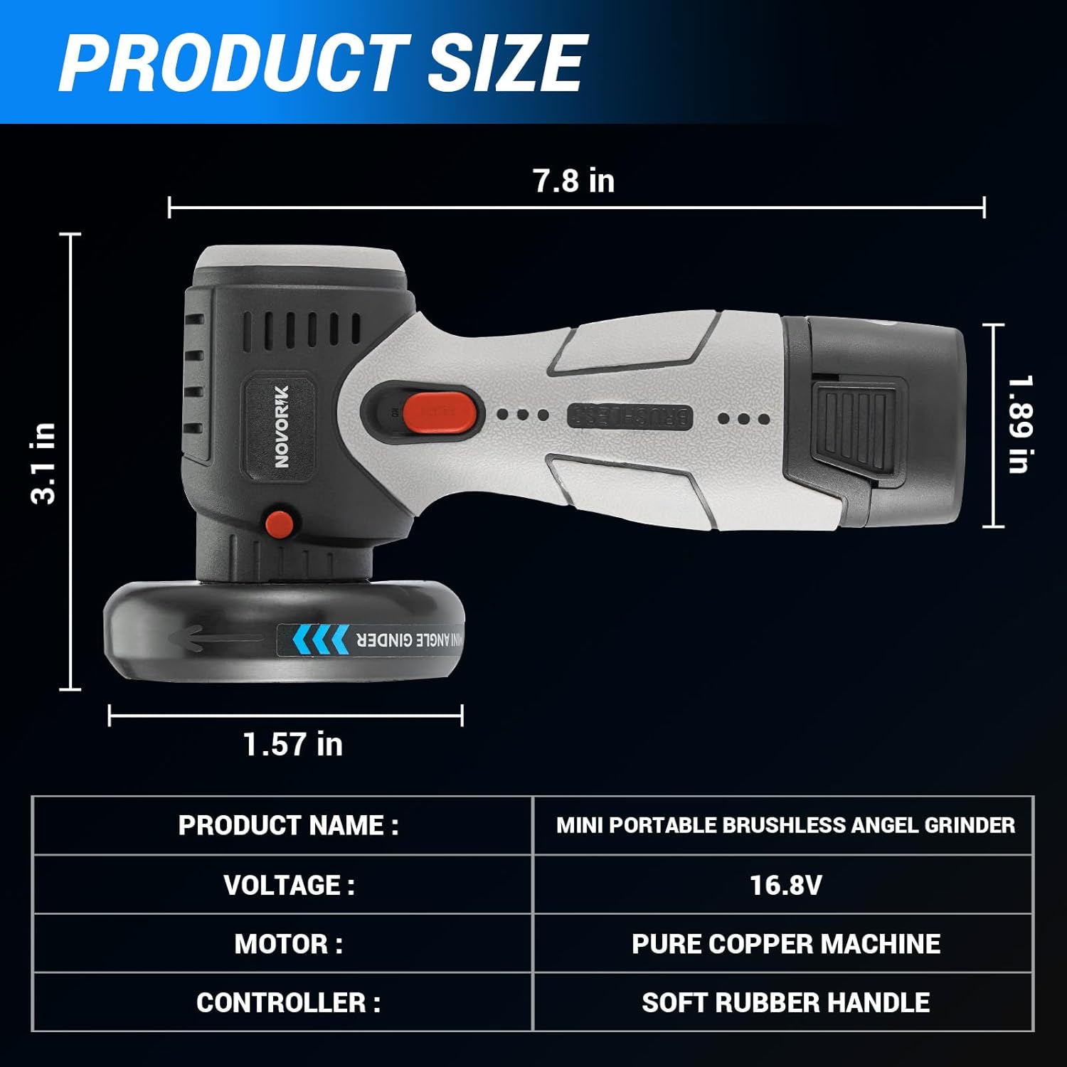 Brushless Angle Grinder Tool, Cordless Mini Angle Grinder Brushed with 2pcs 16.8V 2000mAh Battery 5-Cutting Discs, Power Angle Grinder for Wood Metal Stone Concrete