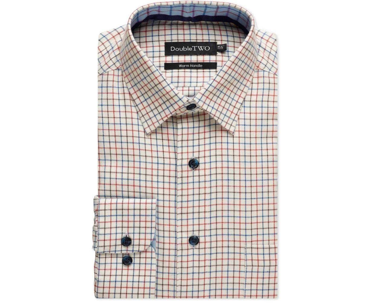 Double TWO Men's Tattersall Check Classic Shirts Outdoor Country Style Long Sleeve Shirt - Colour Rust, Neck 22" Inches
