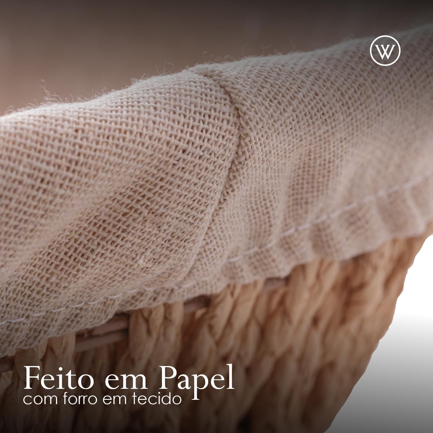 WOLFF - Cesta Oval com Alça em Papel com Forro em Tecido 30,5cm x 21cm x 12cm