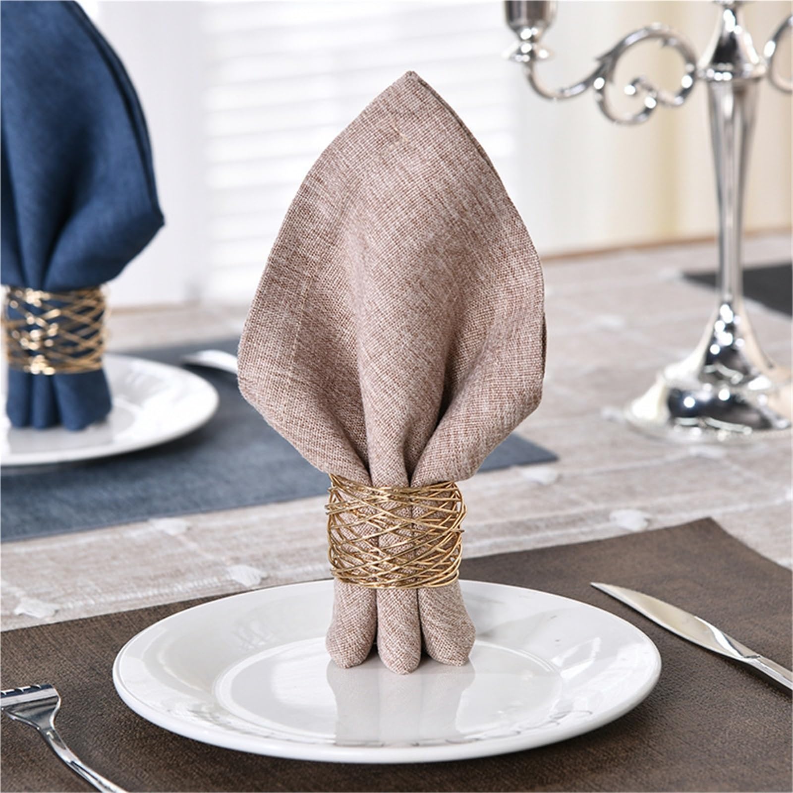 Lot de 10 ronds de serviette ronds en métal creux pour dîners, fêtes, repas