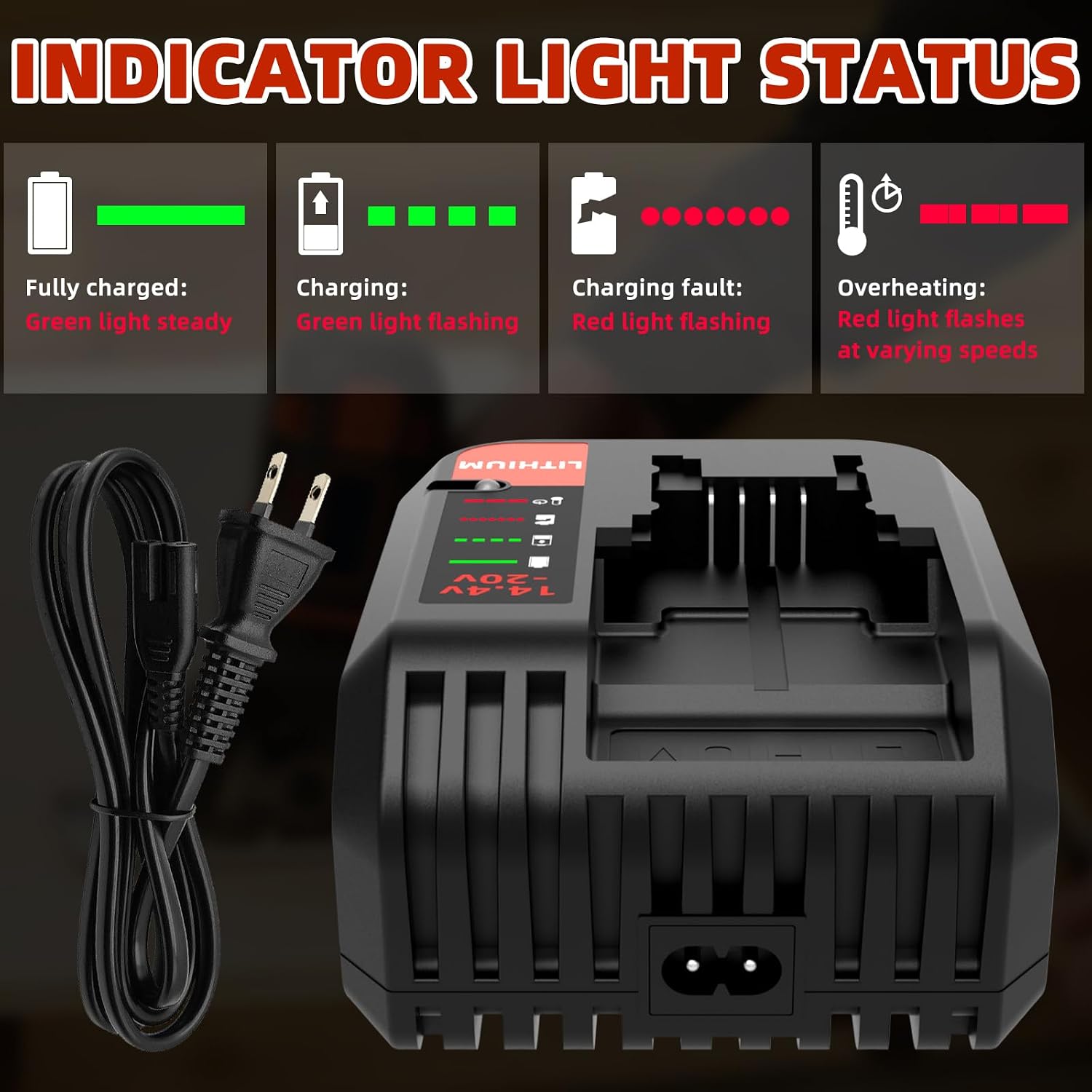 3.0A Fast Charger Replacement for Black and Decker 20V MAX Lithium Battery Charger BDCAC202B, Rapid Charger Compatible with Porter Cable 20V Battery LBXR20 LB2X4020 PCC692L