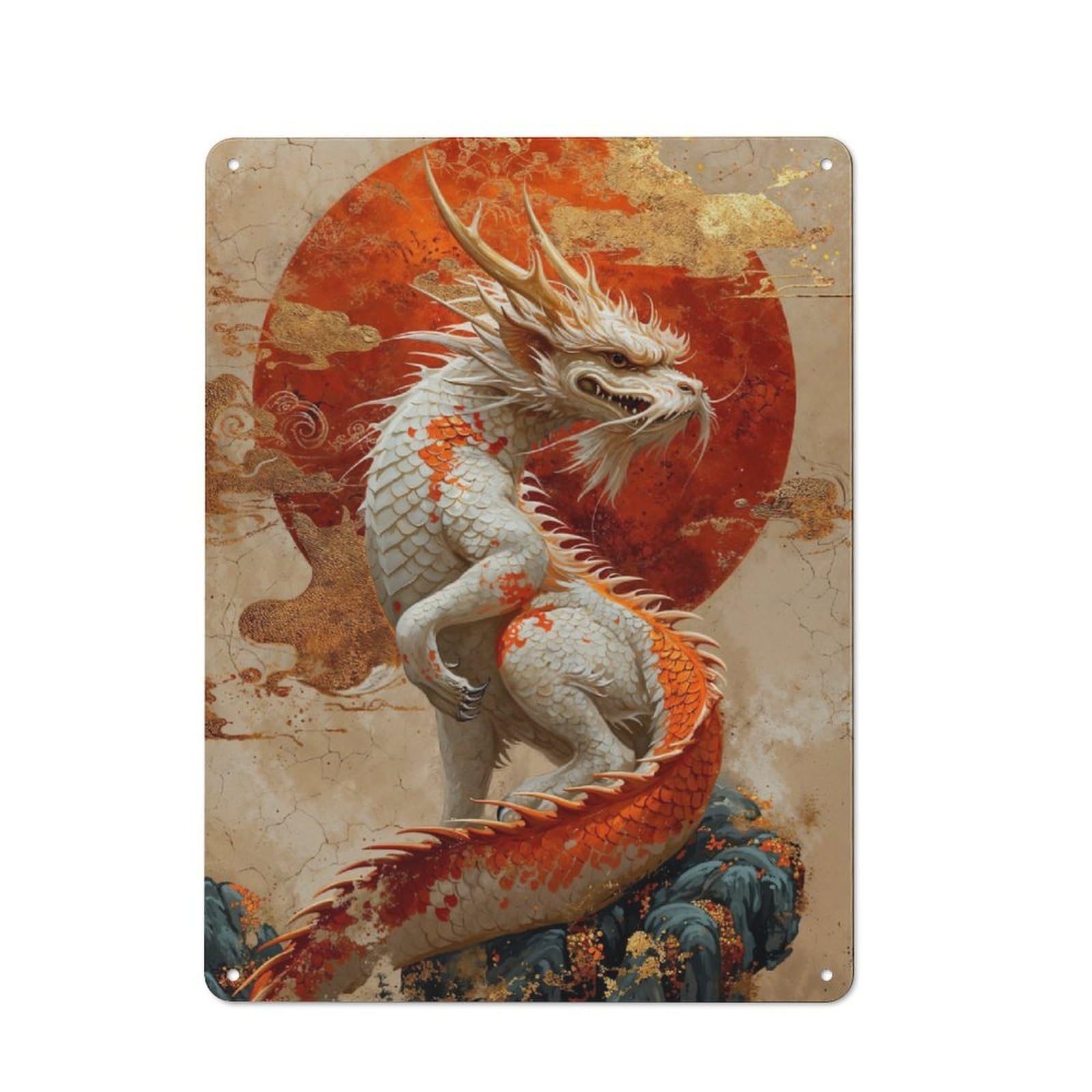 Junmoney Year Of The Dragon Zodiac Retro Metal Wall Sign 40X30cm With For Garage Wall, A Decorative Metal Sign For Garages And Workshops