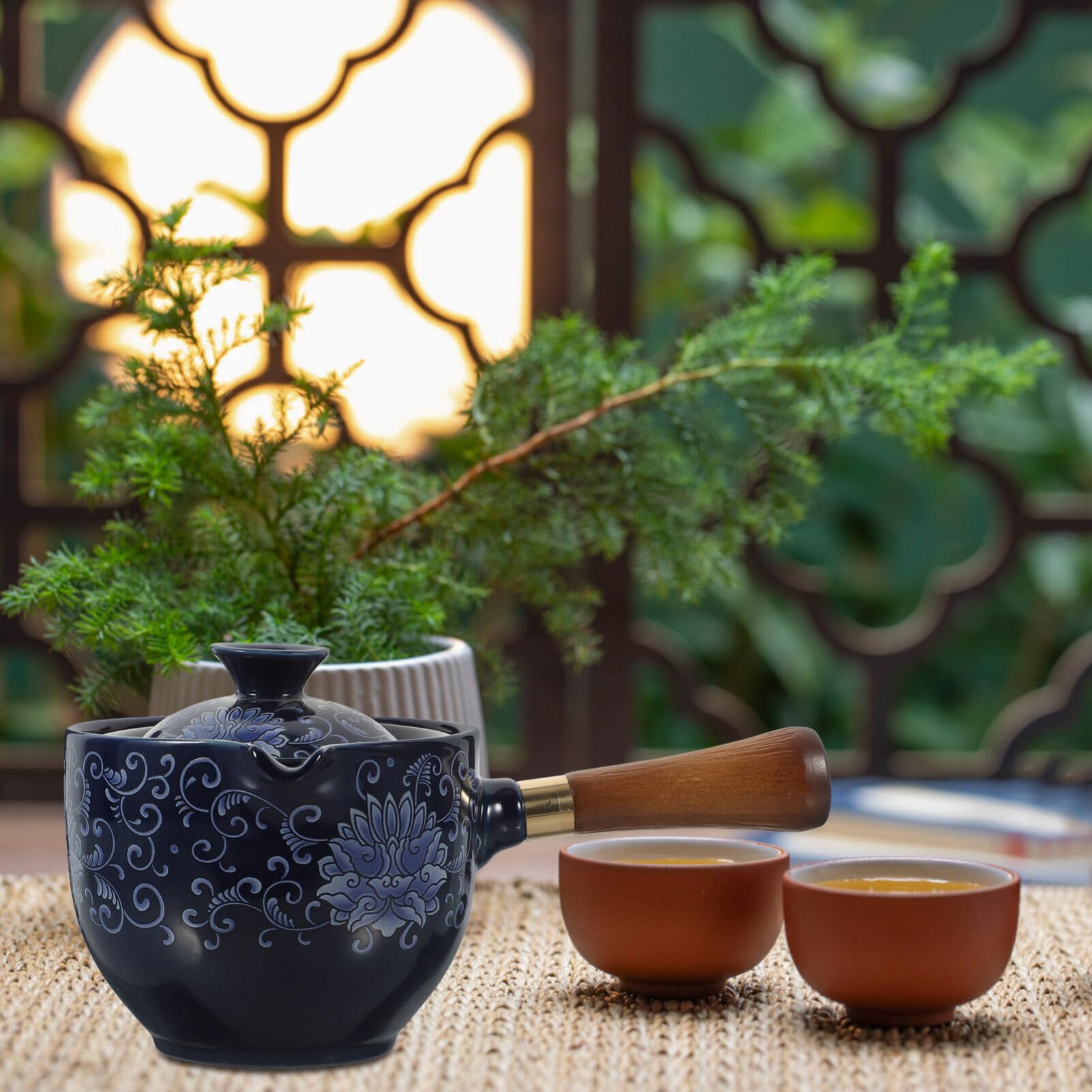 PRETYZOOM Tetera De Cerámica Con Mango Lateral De Madera Tetera De Porcelana Con Rotación De 360 ​​Grados Dispensador De Té De Kung Fu Tetera China Tetera Japonesa Para Té De Flores De