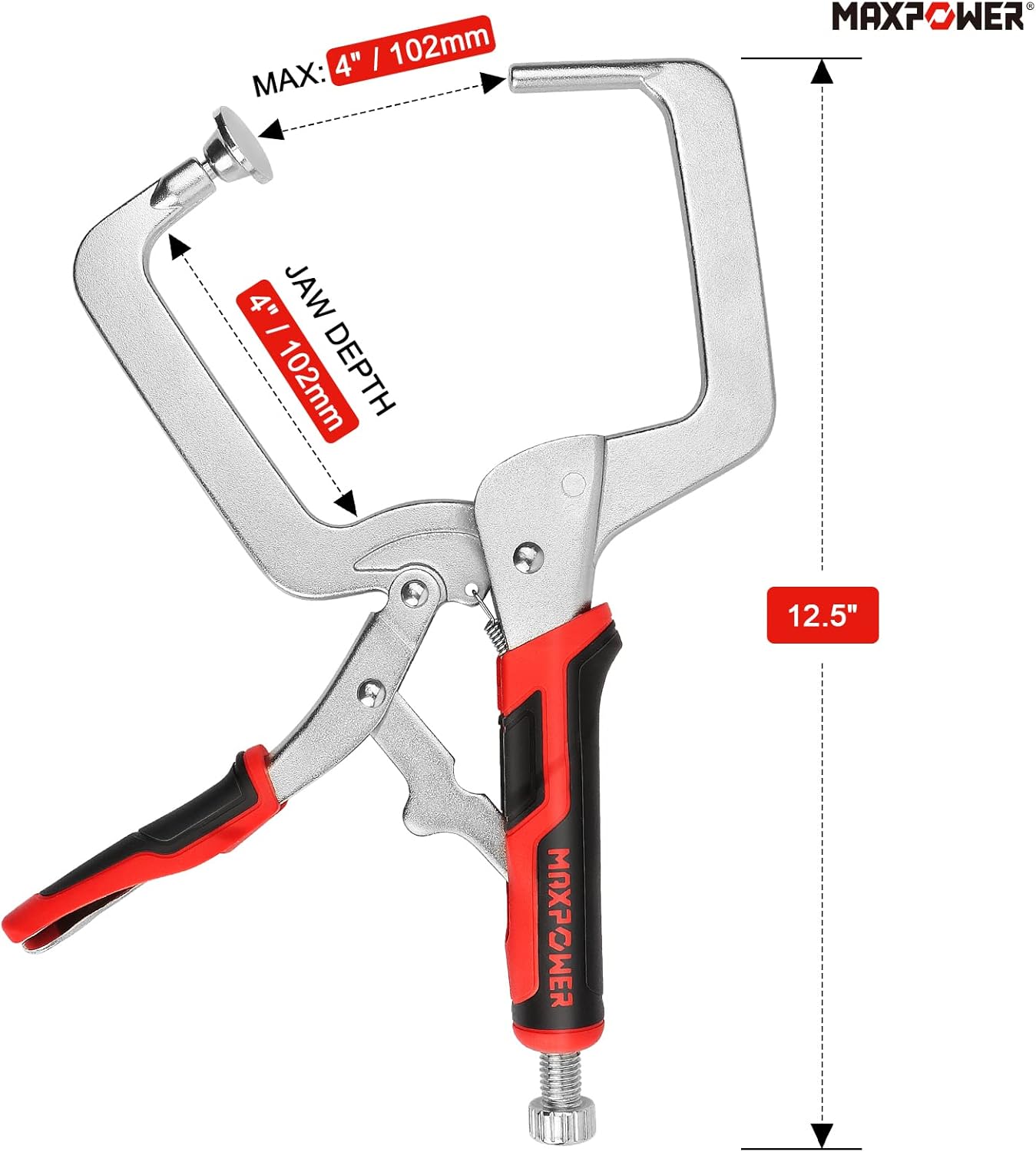 MAXPOWER 12.5-Inch Pocket Hole Clamp, 2 Pack Right Angle Clamp for Woodworking and Pocket Hole Joinery