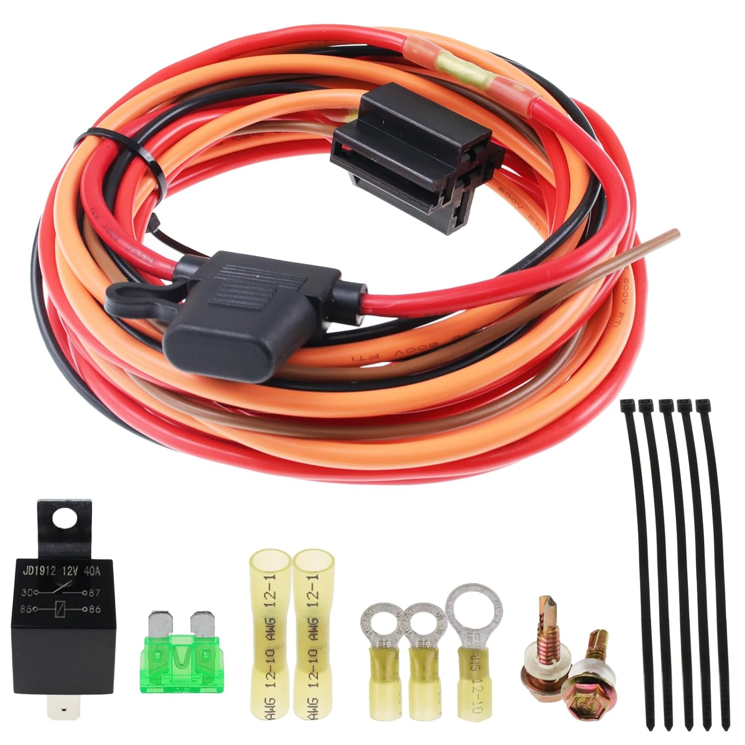12V Electric Fuel Pump Relay Kit, 40 Amp Fuel Pump Bypass Harness Heavy Duty Long Wire Realay Switch Inline Waterproof Fuse Holder Universal Fit for 12Volt System P/N 30247