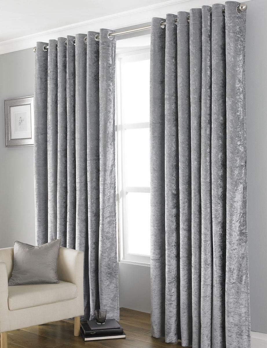 Country Club Bliss Crushed Velvet Blackout Eyelet Fully Lined Thermal Curtains, Grey, 66 x 72, W 66.1" x L 72" (1 Panels)