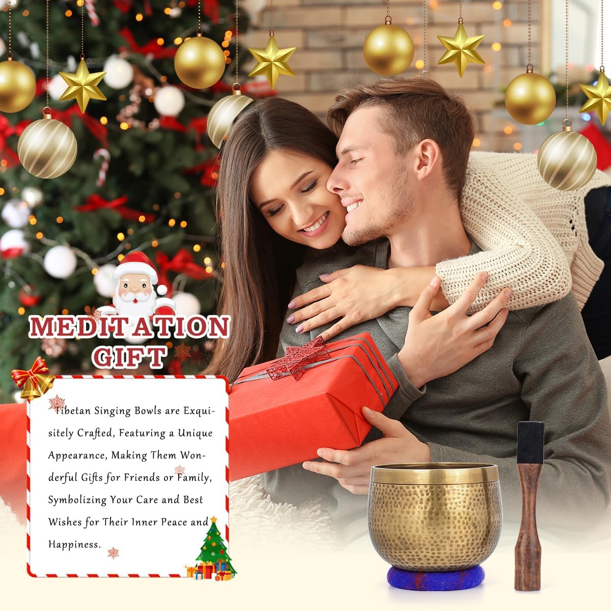 Relaehih Tibetan Singing Bowls Set-Hand-hammered in Nepal Sound Bowl for Meditation, Yoga, Chakra, Meditation Accessories, Unique Gifts for Women, Men (Blue, 5 inch)