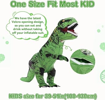 Servllcell Inflatable Dinosaur Costume for Kids/Teens,Halloween Costumes T Rex Blow Up Costumes for Boys Girls,Cosplay(Green)
