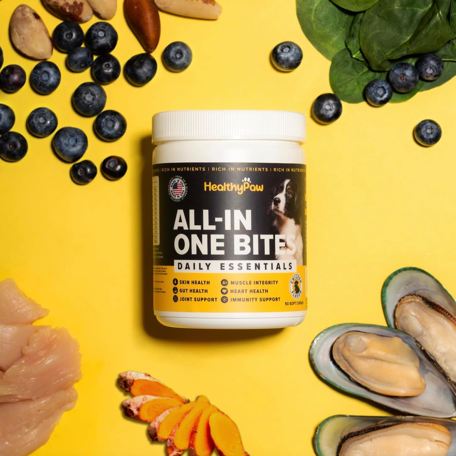 All-in-one Multifunctional Supplements for Dogs * Glucosamine for Joint Support * Immune Health *Antioxidants * Anti-inflammatory *Heart Health *Skin and Coat Health