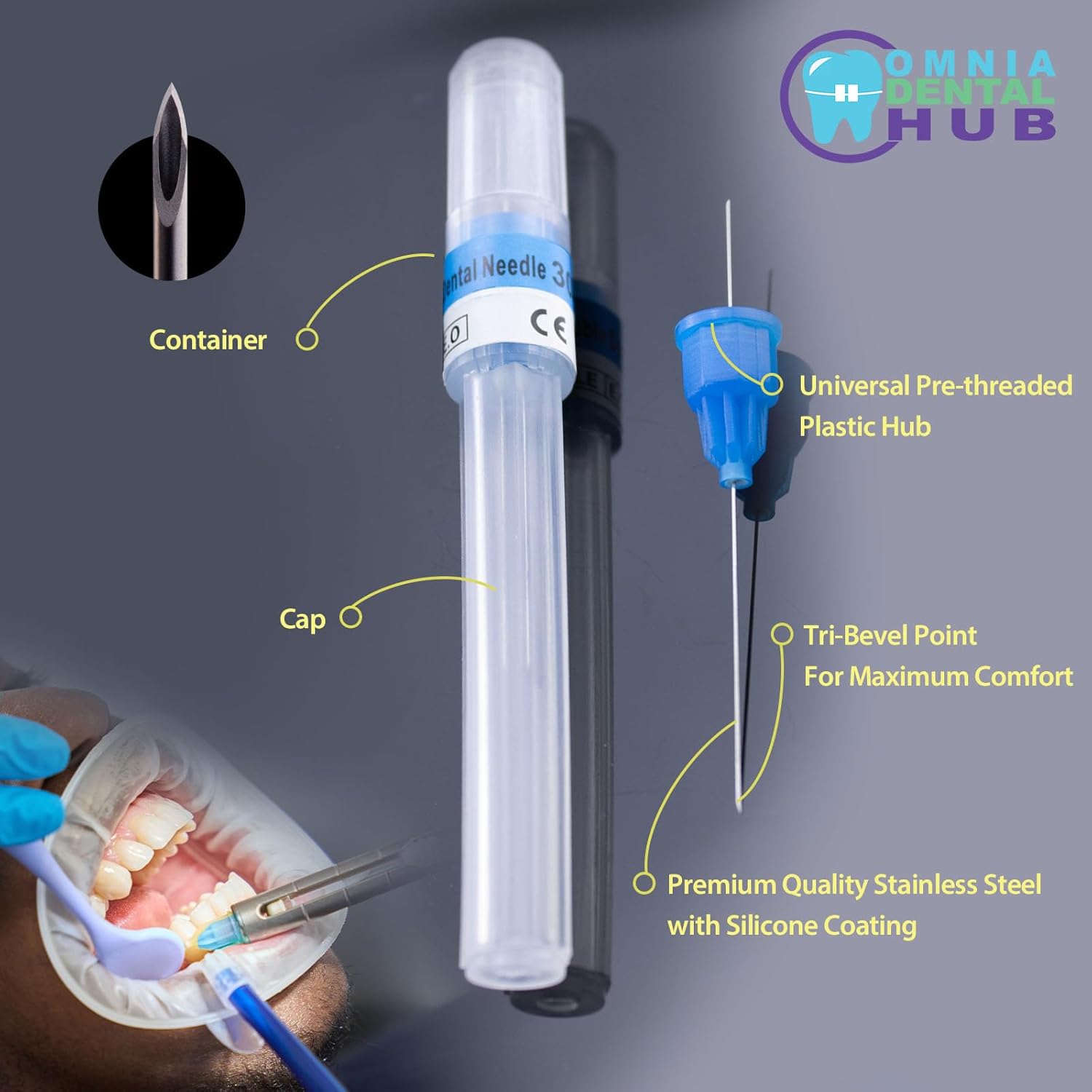 Omnia Dental Grade Plastic Hub Needles 27G Short | 100 Pcs Disposable Dental Needles Self-Threading Tri-Bevel Point Needles