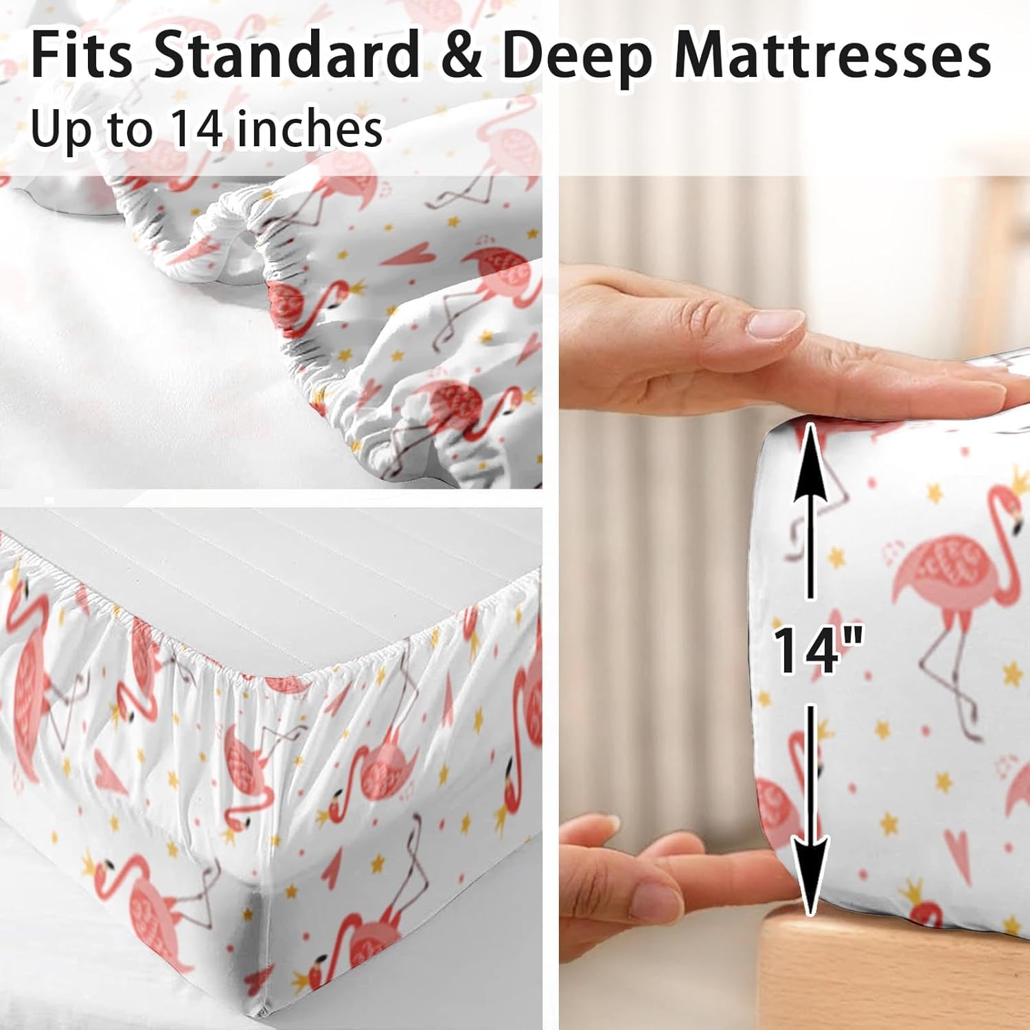 Pamnest Twin Size Bed Sheet Sets, Pink Flamingo Soft Microfiber 3 Pcs Bedding Sets for Kids and Adults Bedroom Bed Decor, Summer Vintage Flat, Fitted Sheet and Pillowcases