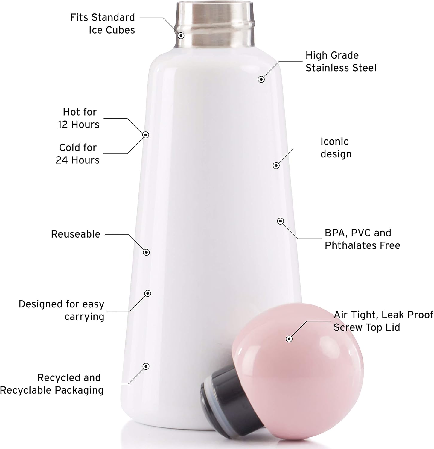 Stainless Steel Water Bottle, White & Pink, 500 ml - Image 3