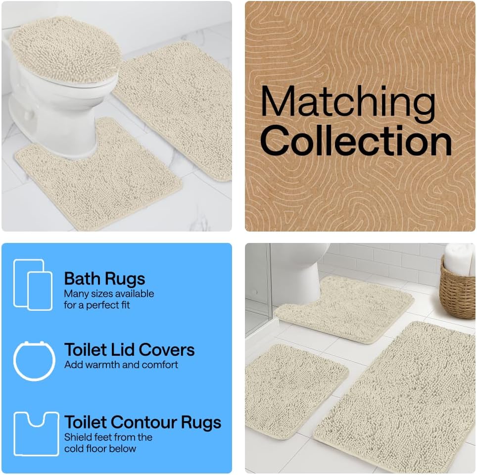 GORILLA GRIP Bath Rug Mat 36x24, Thick Absorbent Chenille, Quick Dry Microfiber Mats, Rubber Backing Washable Shower Floor Rugs, Bathmat Runner, US Designed Bathroom Home Decor Accessories Dusty Cloud