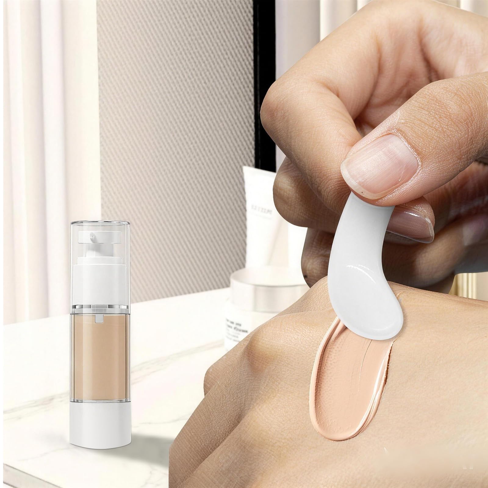6Pcs Airless Contenitore Crema Pump,Flaconi a Pompa Airless, flaconi da viaggio sottovuoto da 15 ml/30 ml/50 ml, con adesivo, spatola e piccolo imbuto