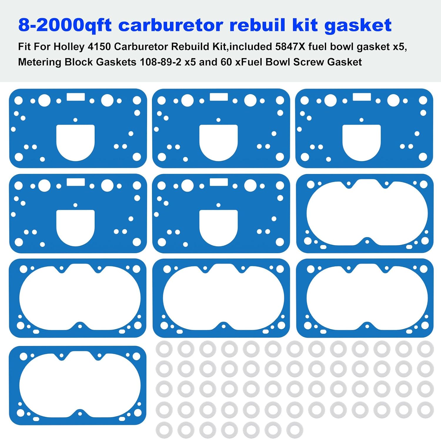 8-2000QFT Carburetor Rebuild Gasket Kit-Fuel Bowl Gasket Kit Replacement Fits for Holley, Street Avenger, QFT, Proform, FST, and HP Carburetor Jet Kit Series 8-2000 M2300 4150